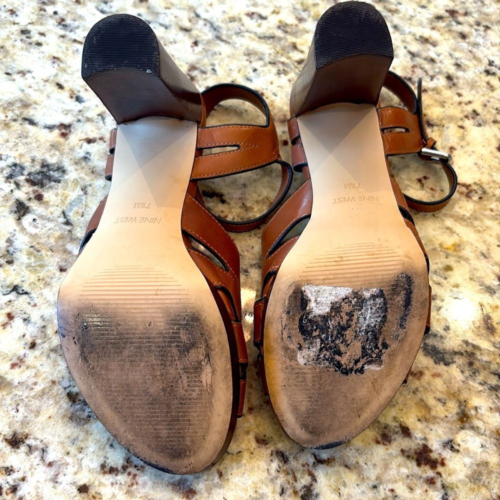 Nine West brown leather platform heels shoes Size 7.5 - Picture 12 of 14